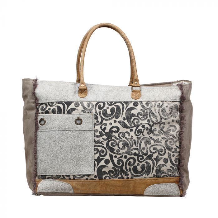 HIDE & FLORAL PRINT WEEKENDER BAG