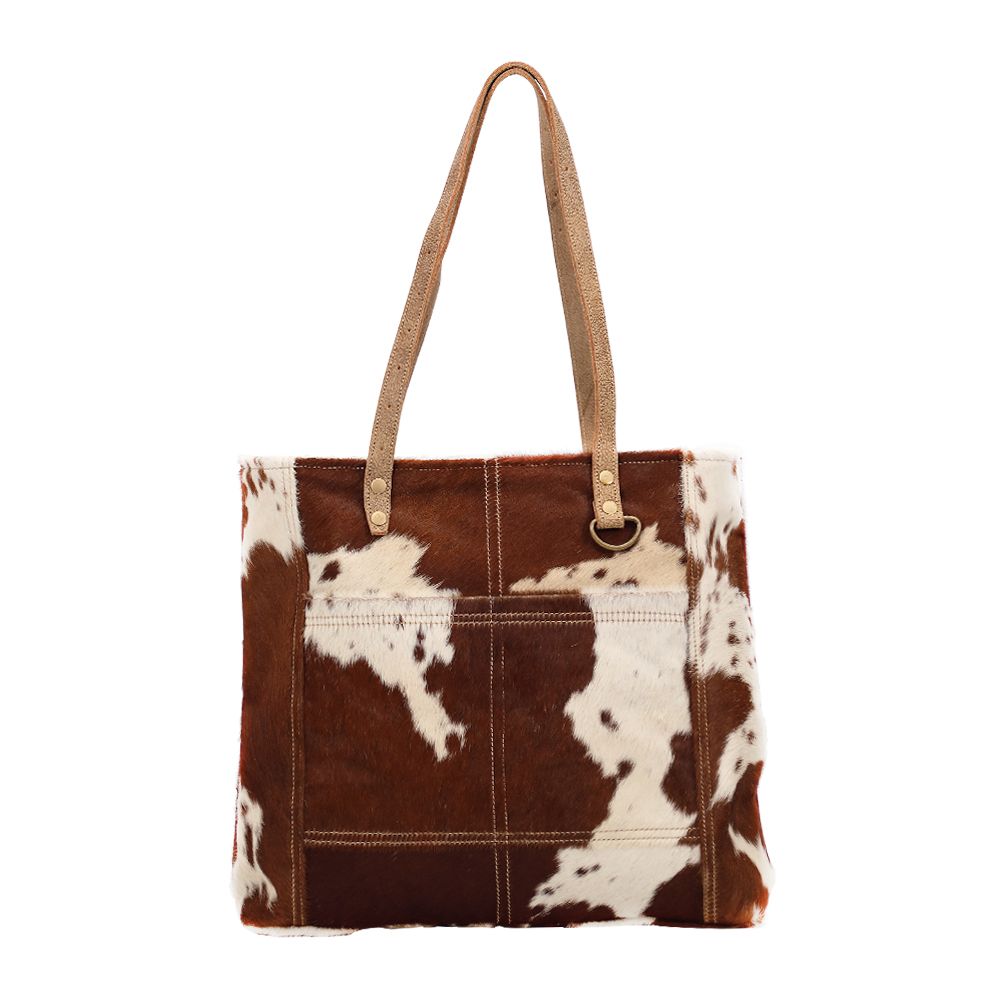 CARAMEL FRONT POCKET HAIRON TOTE BAG