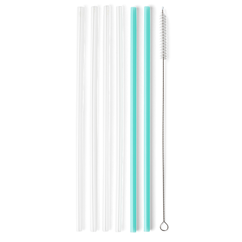 Clear + Aqua Reusable Straw Set (Tall)