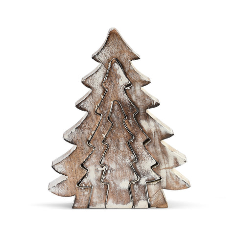 Whitewashed Wood Nesting Trees - Set of 3