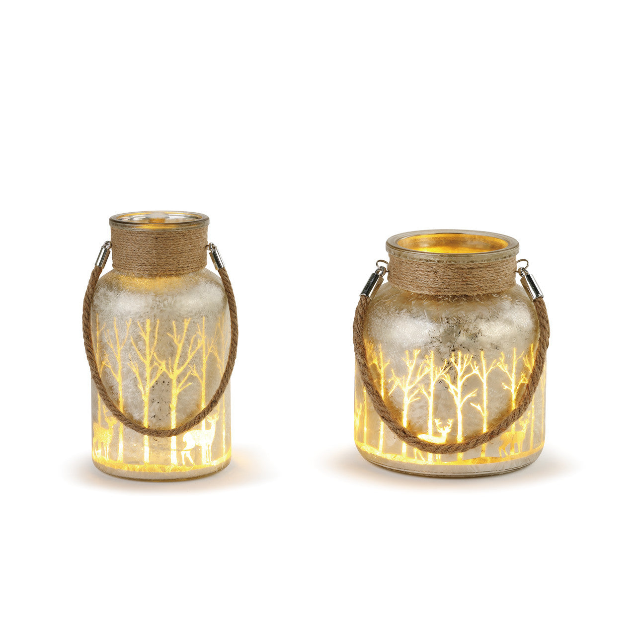 Lit Woodland Scene Glass Jars